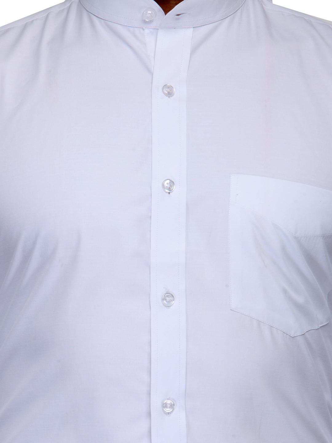 Men White Slim Fit Solid Chinese Collar Plain Cotton Rich Formal Shirt