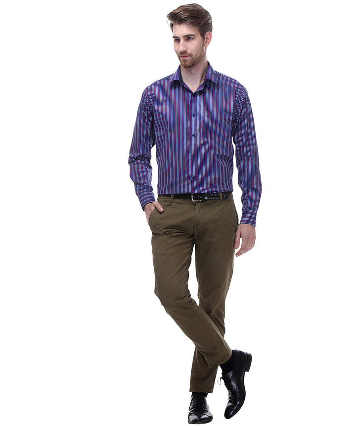 Men Navy and Purple Slim Fit Stripes Cotton Rich Formal Shirt