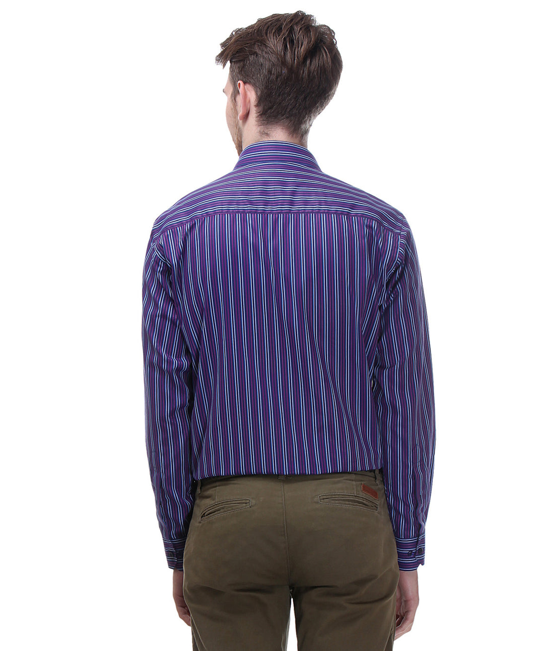 Men Navy and Purple Slim Fit Stripes Cotton Rich Formal Shirt