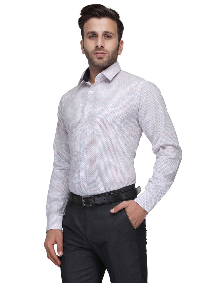Men White and Red Slim Fit Print Pure Cotton Formal Shirt