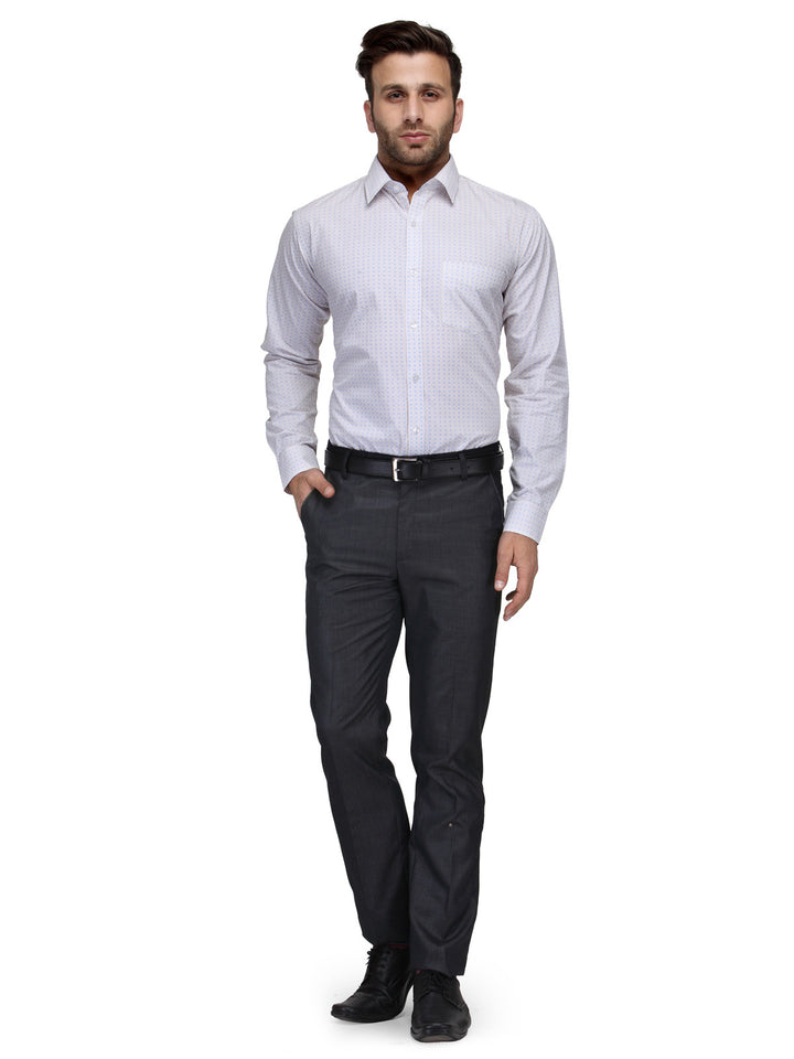 Men White and Yellow Slim Fit Print Pure Cotton Formal Shirt