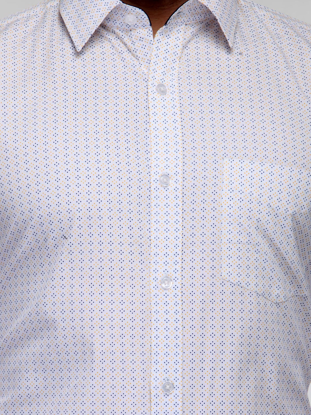 Men White and Yellow Slim Fit Print Pure Cotton Formal Shirt