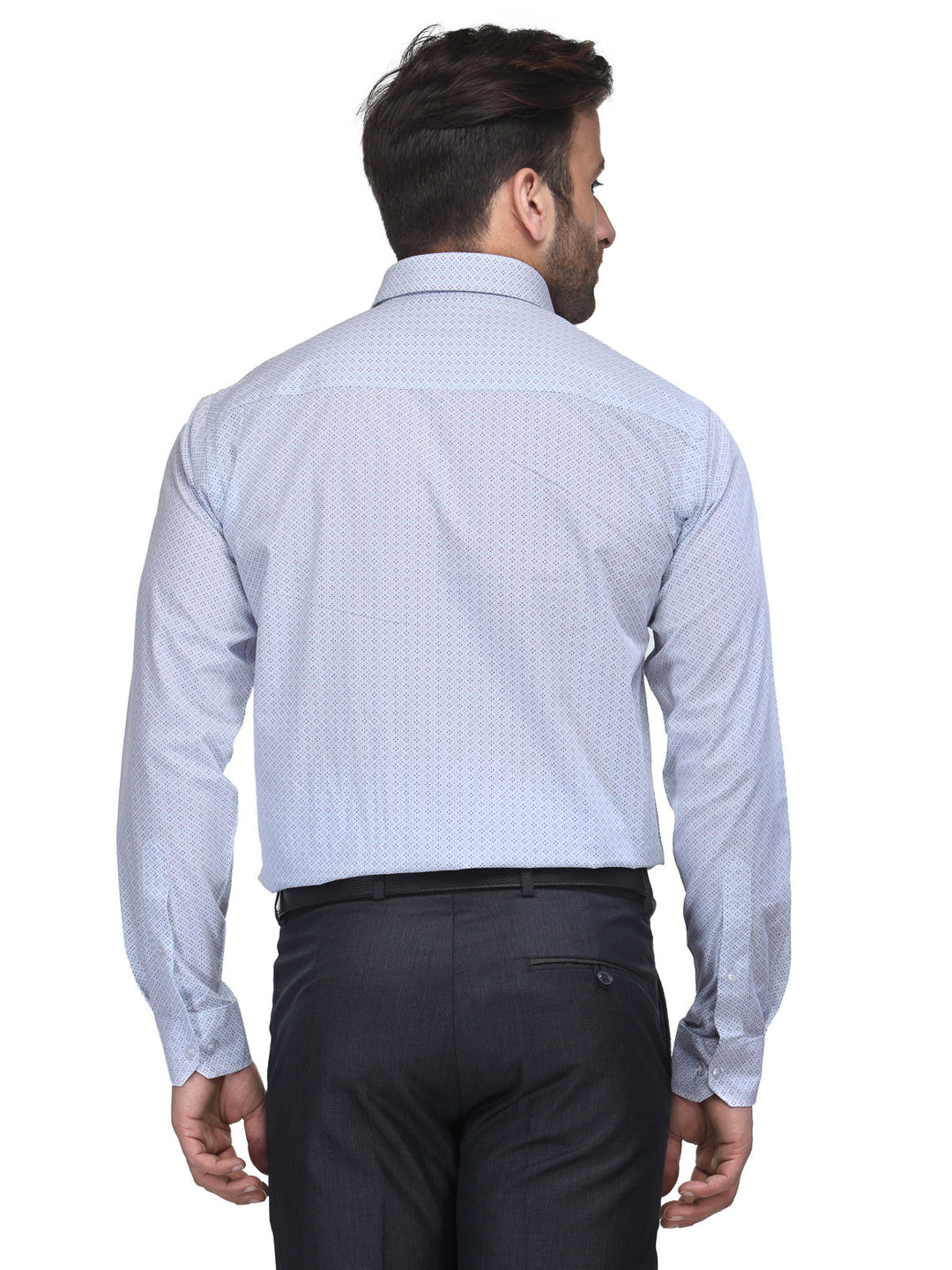 Men White and Blue Slim Fit Print Pure Cotton Formal Shirt