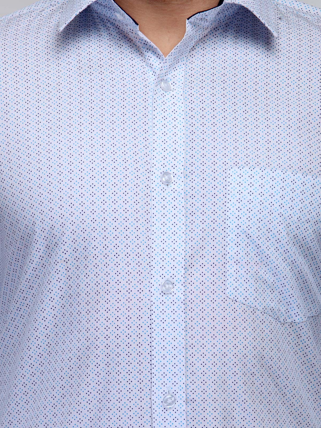 Men White and Blue Slim Fit Print Pure Cotton Formal Shirt