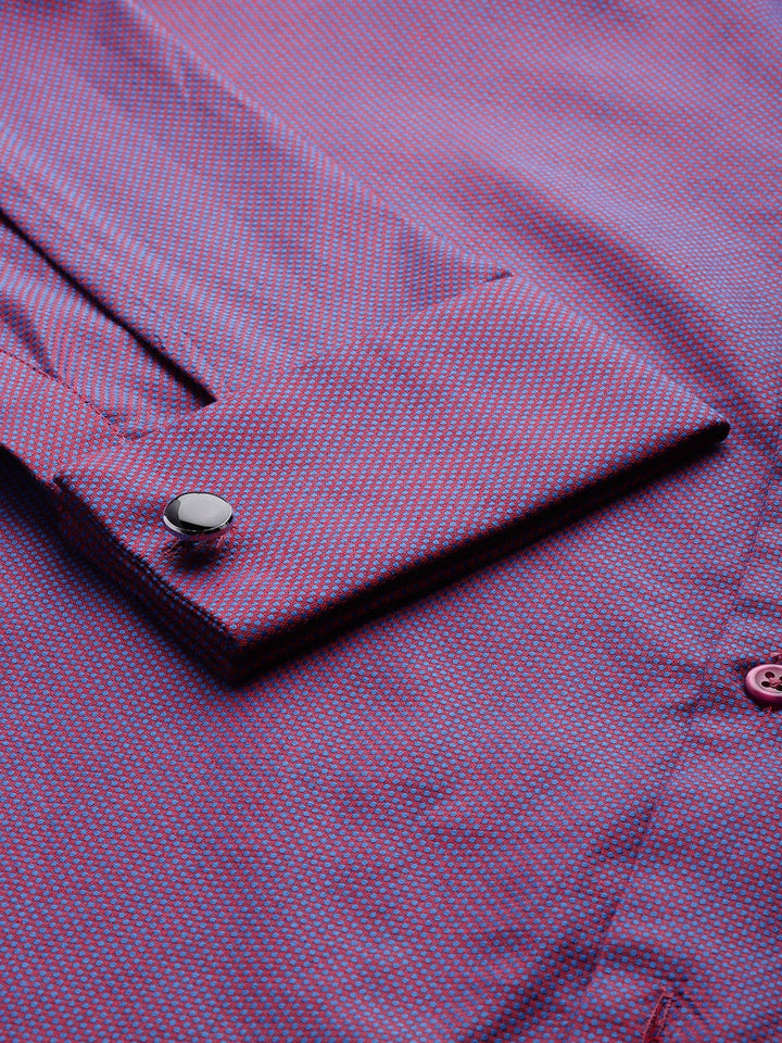 Men Wine Solid Self Design French Cuff Pure Cotton Slim Fit Formal Shirt