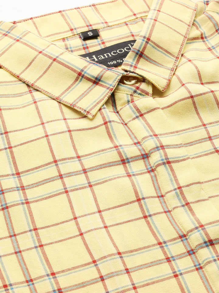 Women Yellow Checks Viscose Rayon Slim Fit Formal Shirt