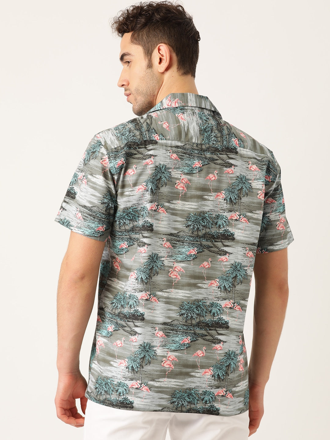 Men Green Printed Pure Cotton Relaxed Fit Casual Resort Shirt