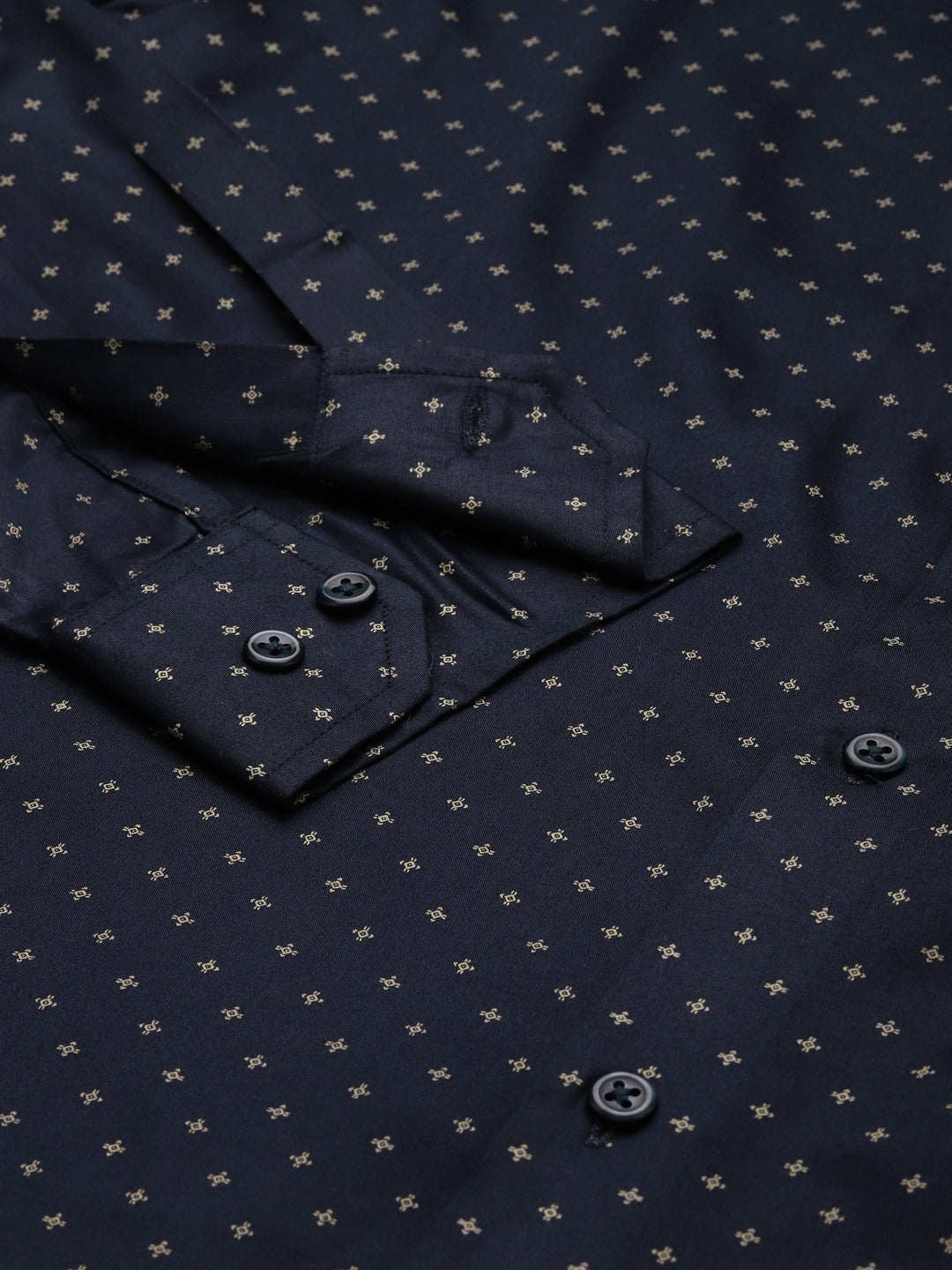 Men Navy Blue Prints Pure Cotton Slim Fit Formal Shirt