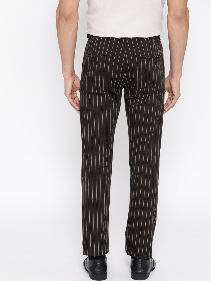Men Brown Striped Cotton Stretch Slim Fit Formal Trouser