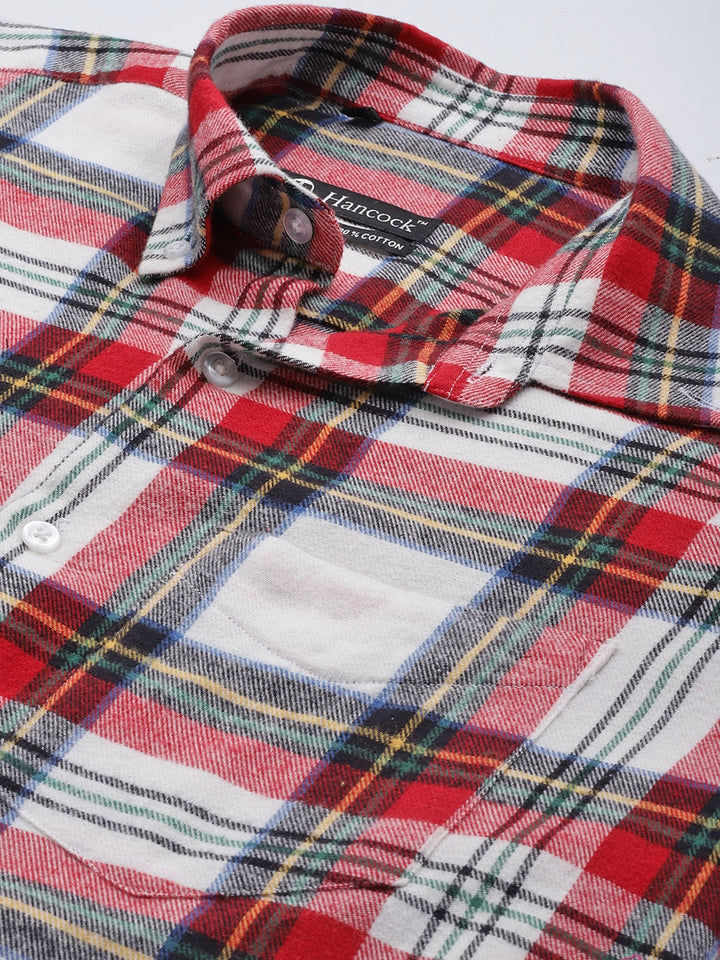 Men Red & White Checked Pure Cotton Slim Fit Casual Shirt