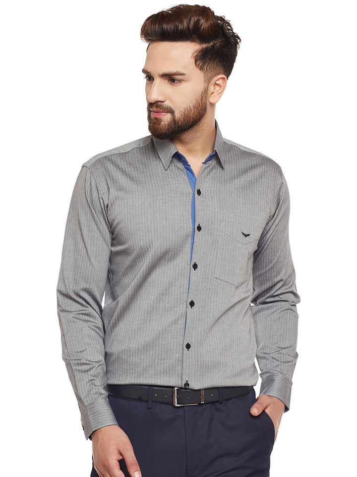 Men Grey Solid Pure Cotton Slim Fit Formal Shirt