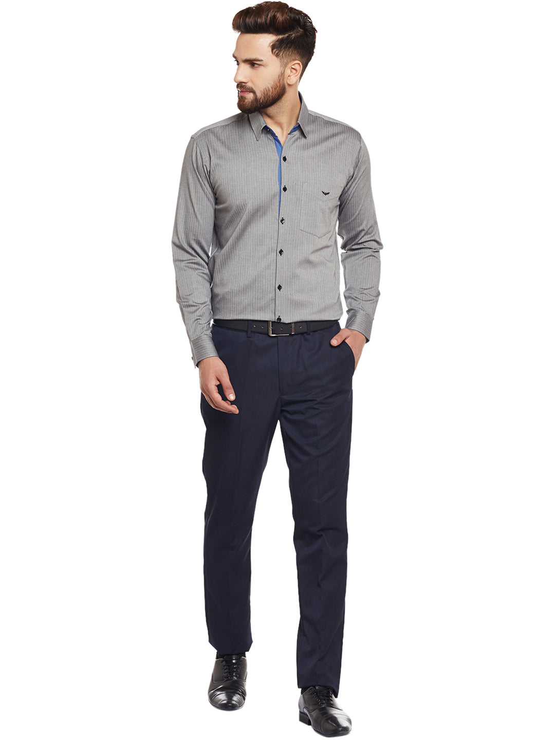 Men Grey Solid Pure Cotton Slim Fit Formal Shirt