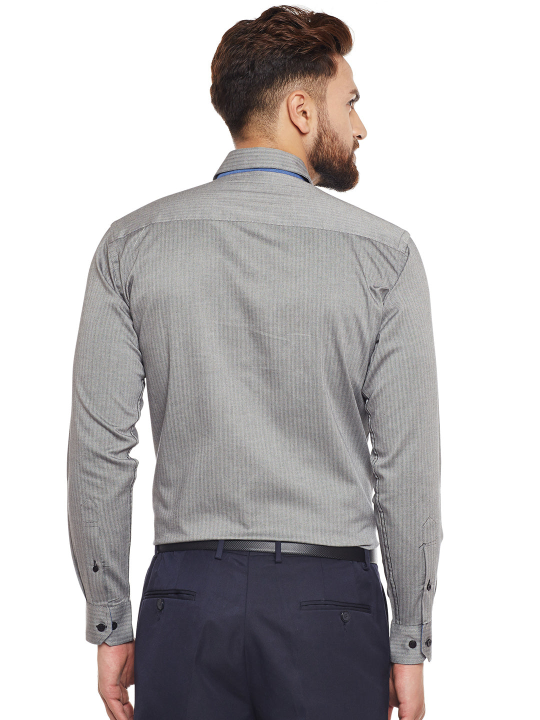 Men Grey Solid Pure Cotton Slim Fit Formal Shirt