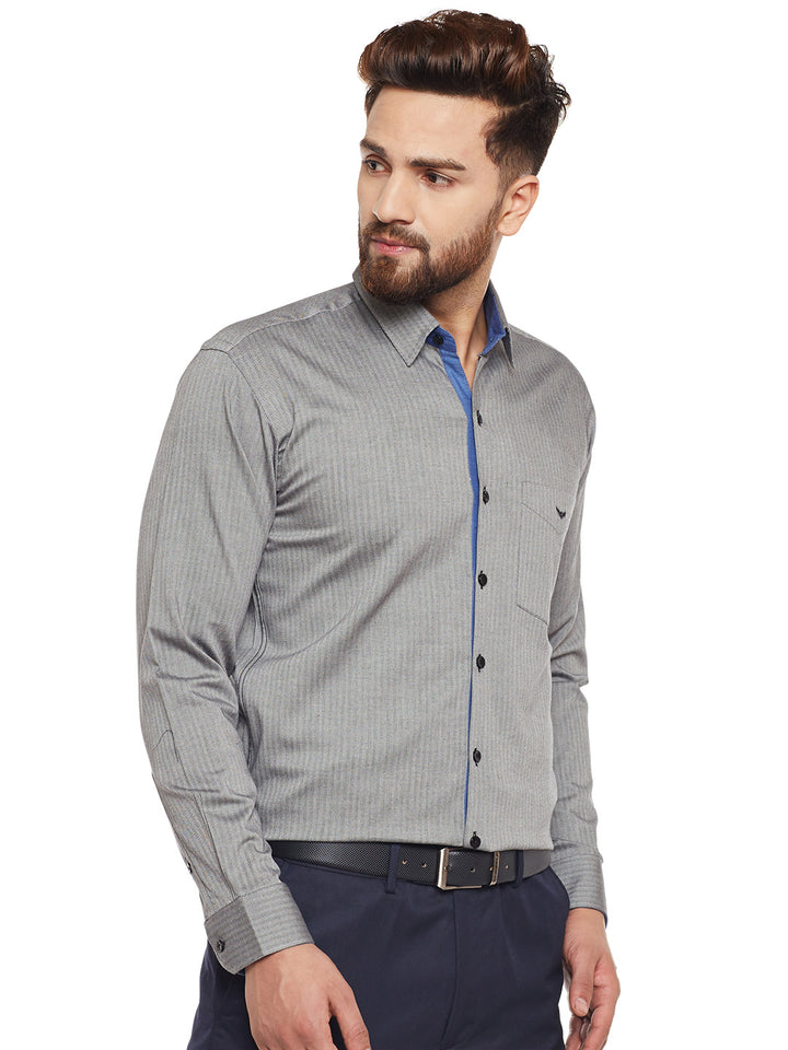 Men Grey Solid Pure Cotton Slim Fit Formal Shirt