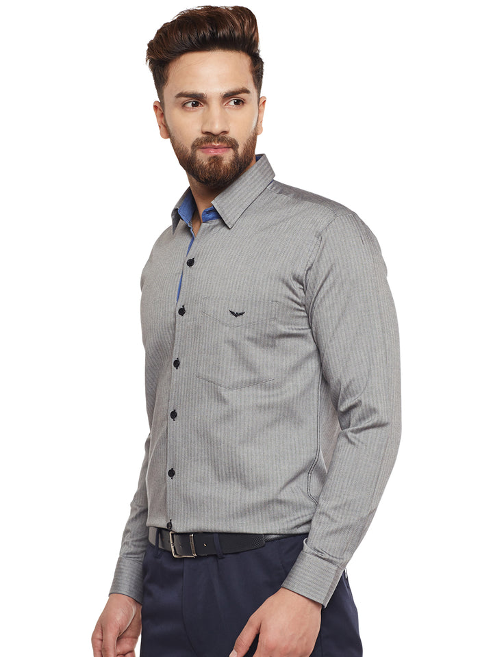 Men Grey Solid Pure Cotton Slim Fit Formal Shirt