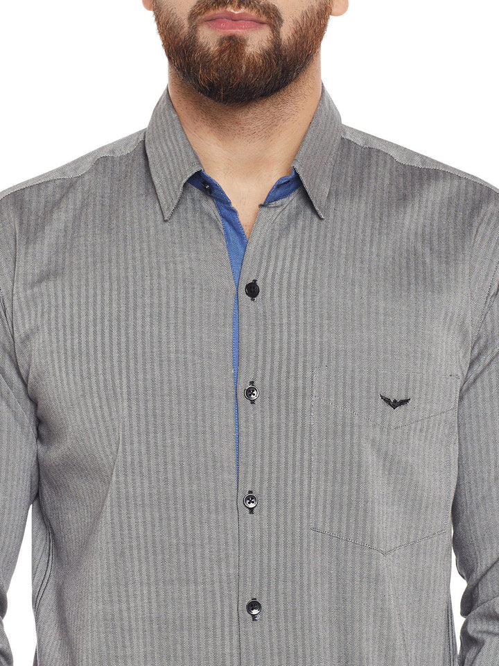 Men Grey Solid Pure Cotton Slim Fit Formal Shirt