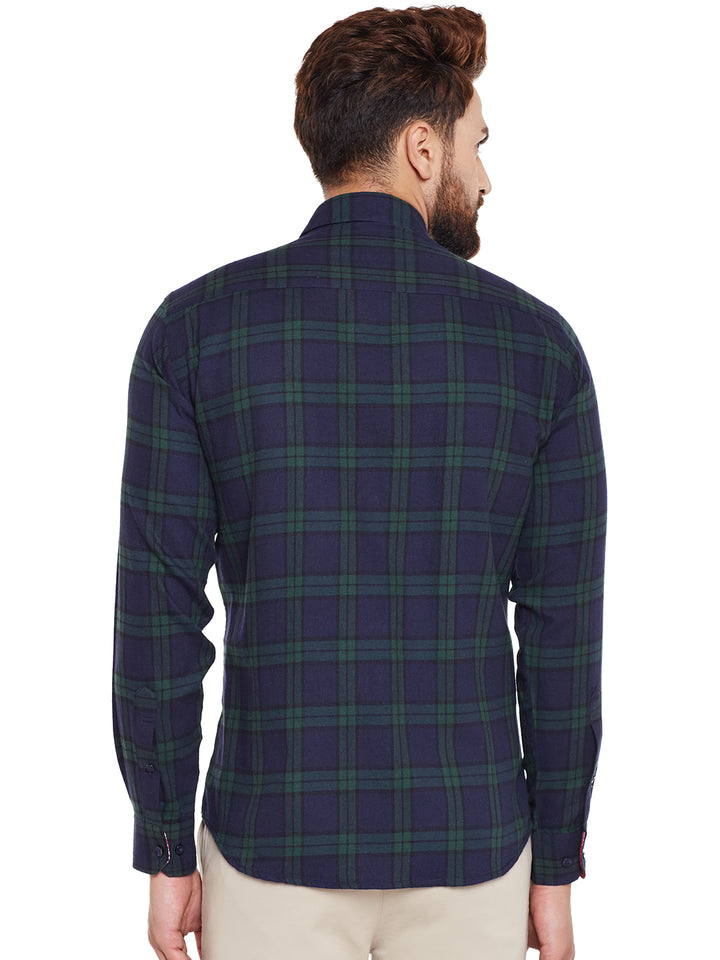 Men Navy Checked Pure Cotton Slim Fit Casual shirt