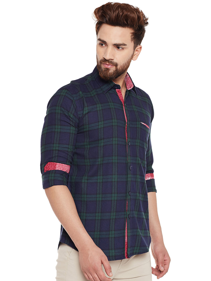 Men Navy Checked Pure Cotton Slim Fit Casual shirt