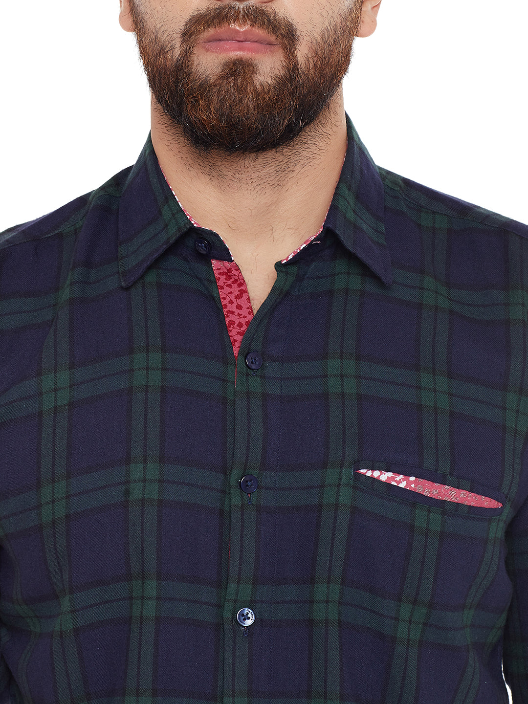 Men Navy Checked Pure Cotton Slim Fit Casual shirt