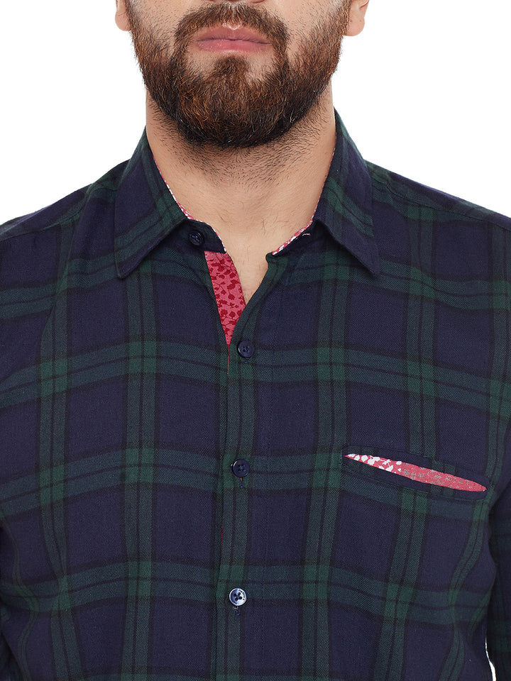 Men Navy Checked Pure Cotton Slim Fit Casual shirt