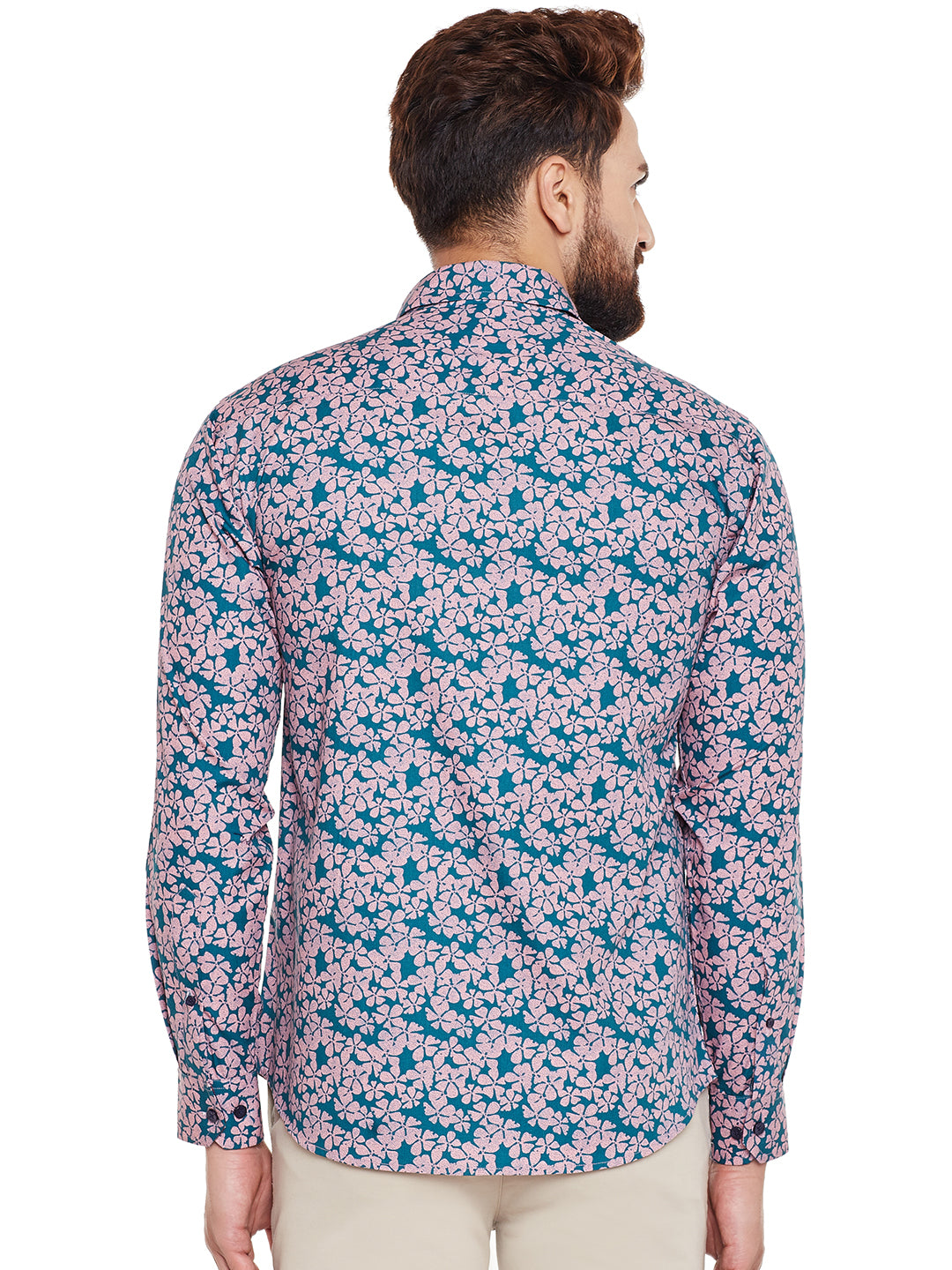 Men Green Printed Pure Cotton Slim Fit Casual Shirt
