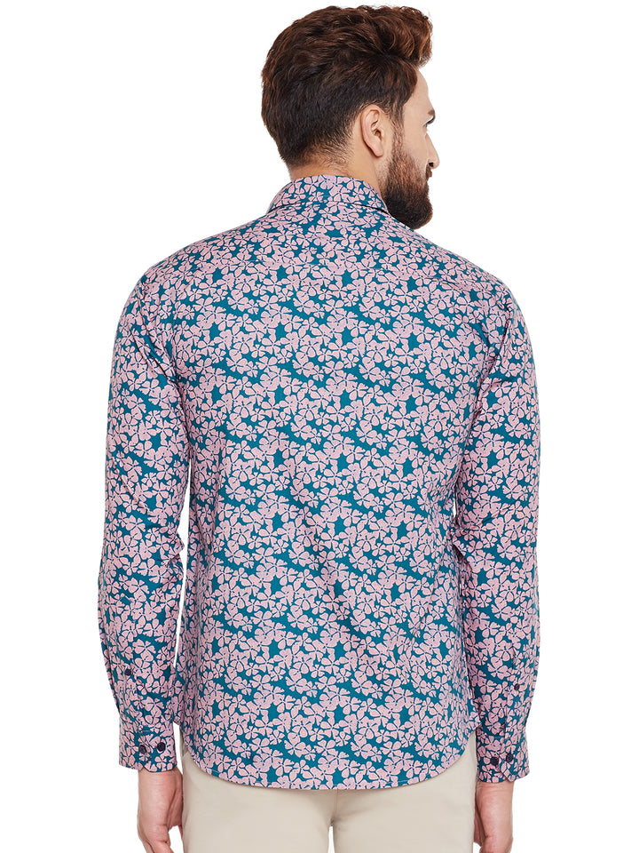 Men Green Printed Pure Cotton Slim Fit Casual Shirt