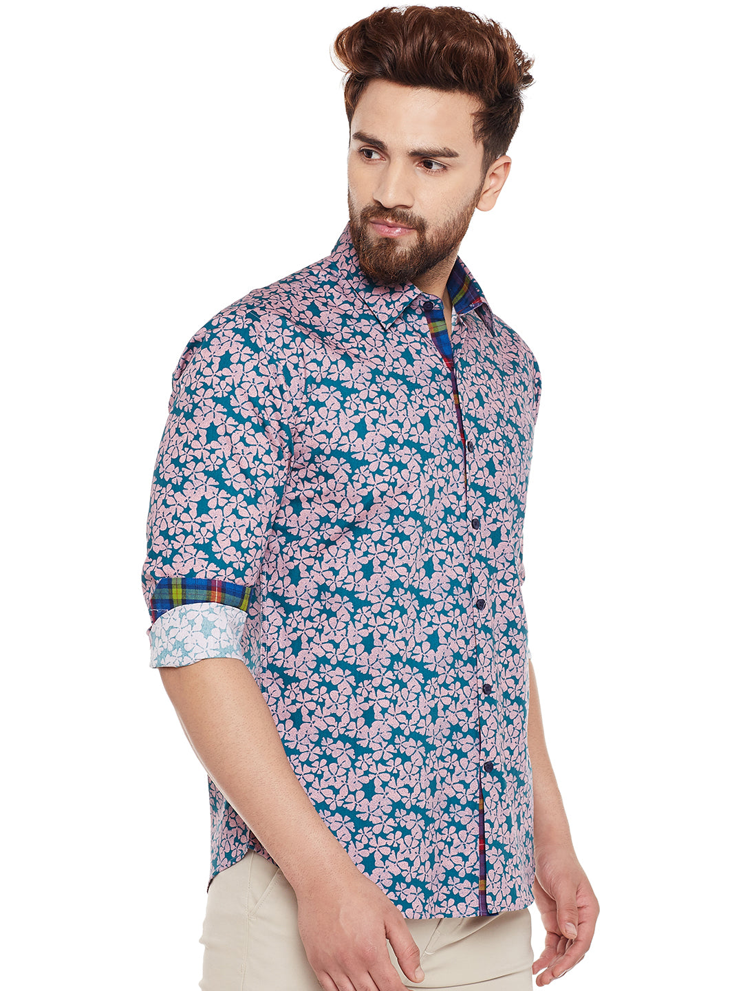 Men Green Printed Pure Cotton Slim Fit Casual Shirt