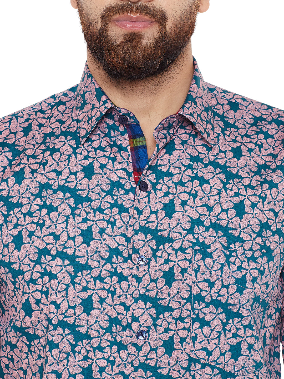 Men Green Printed Pure Cotton Slim Fit Casual Shirt