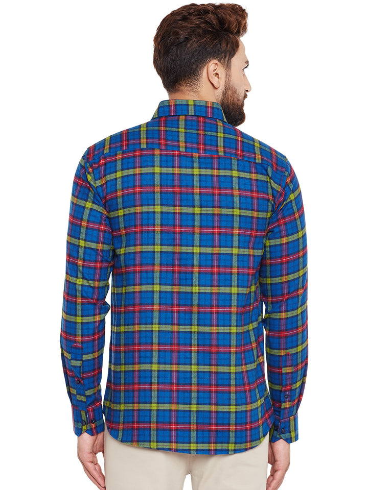 Men Navy Checked Pure Cotton Slim Fit Casual Shirt