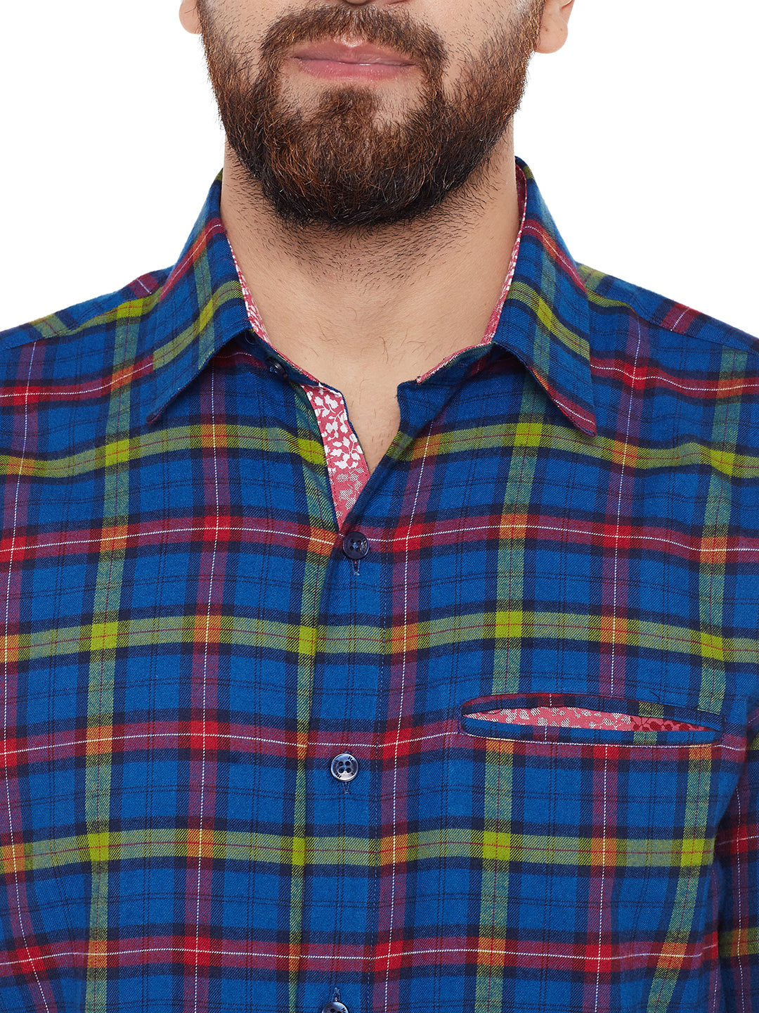 Men Navy Checked Pure Cotton Slim Fit Casual Shirt