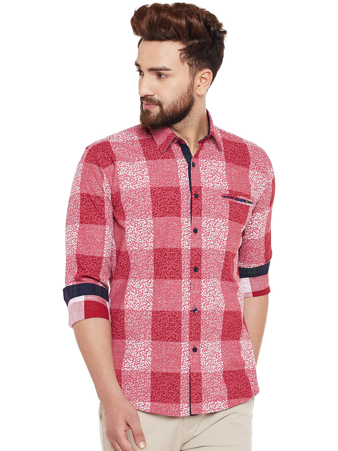 Men Pink Prints Pure Cotton Slim Fit Casual Shirt