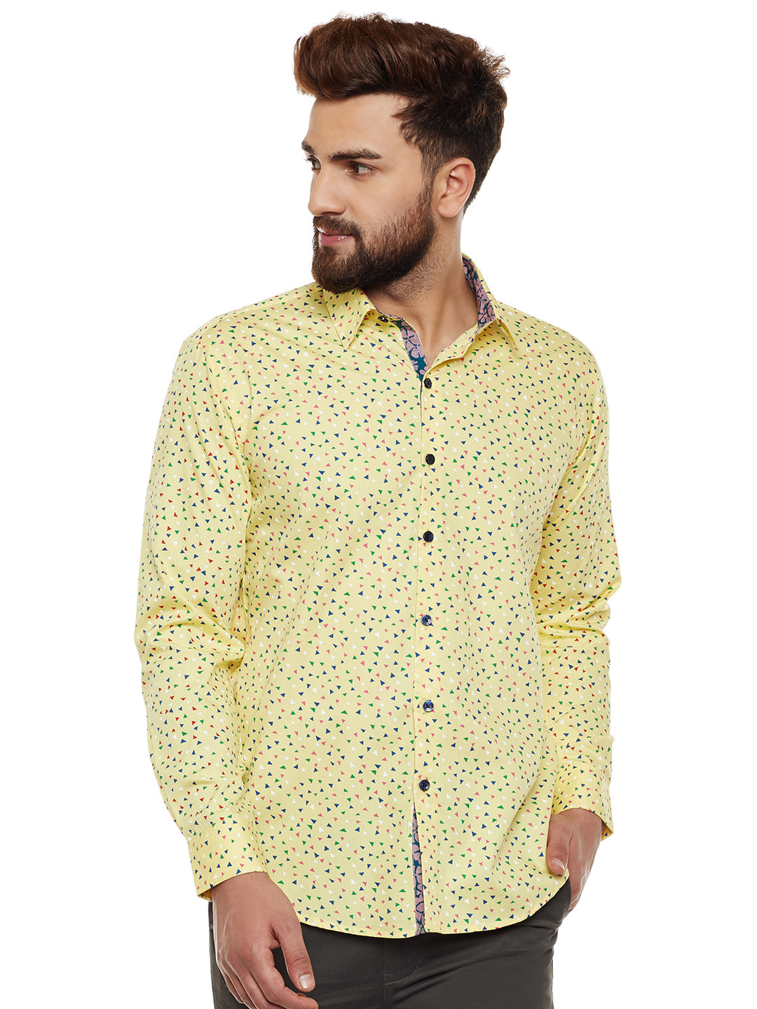 Men Yellow Prints Pure Cotton Slim Fit Casual Shirt