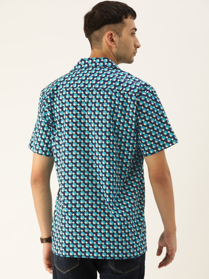 Men Navy & Blue Printed Pure Cotton Relaxed Fit Casual Resort Shirt