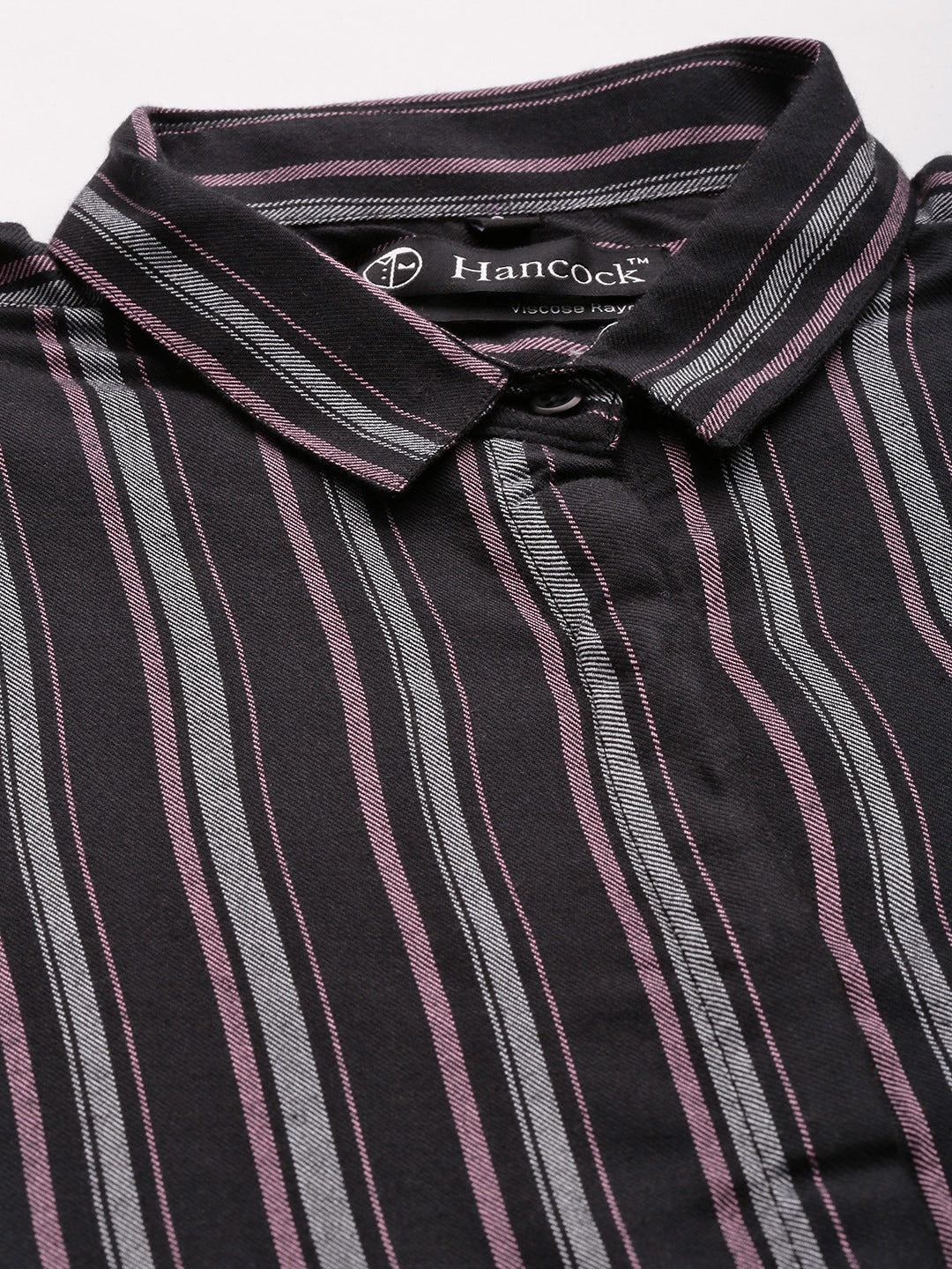 Women Black Stripes Viscose Rayon Slim Fit Formal Shirt