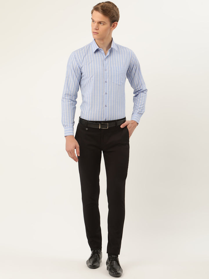 Men Blue Stripes Pure Cotton Slim Fit Formal Shirt