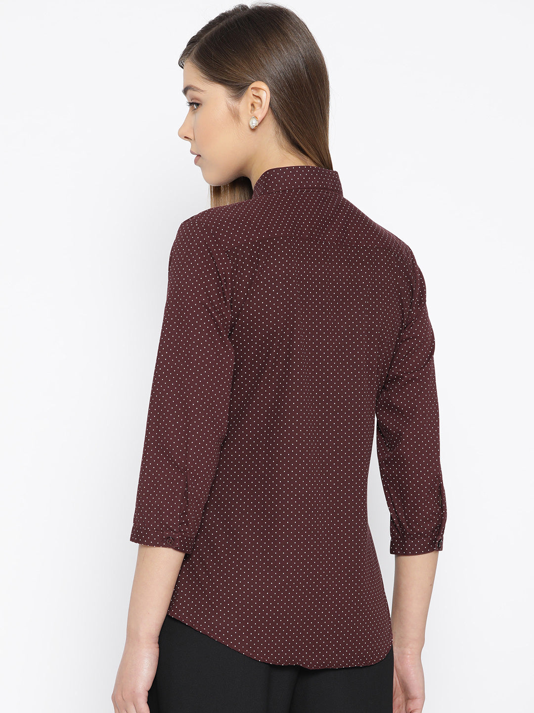 Women Maroon Pure Cotton Printed Slim Fit Formal Shirt