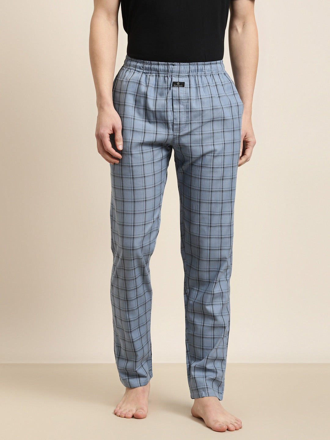 Men Blue Checks Pure Cotton Relaxed Fit Casual Lounge Pant