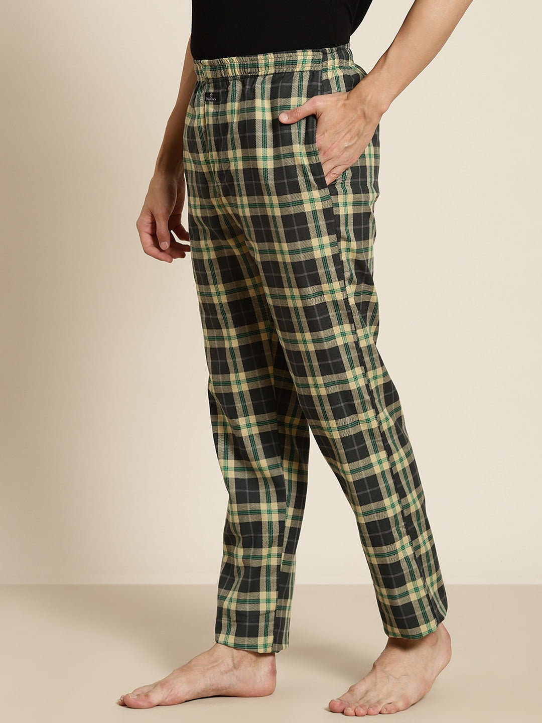 Men Navy-Beige Checks Pure Cotton Relaxed Fit Casual Lounge Pant