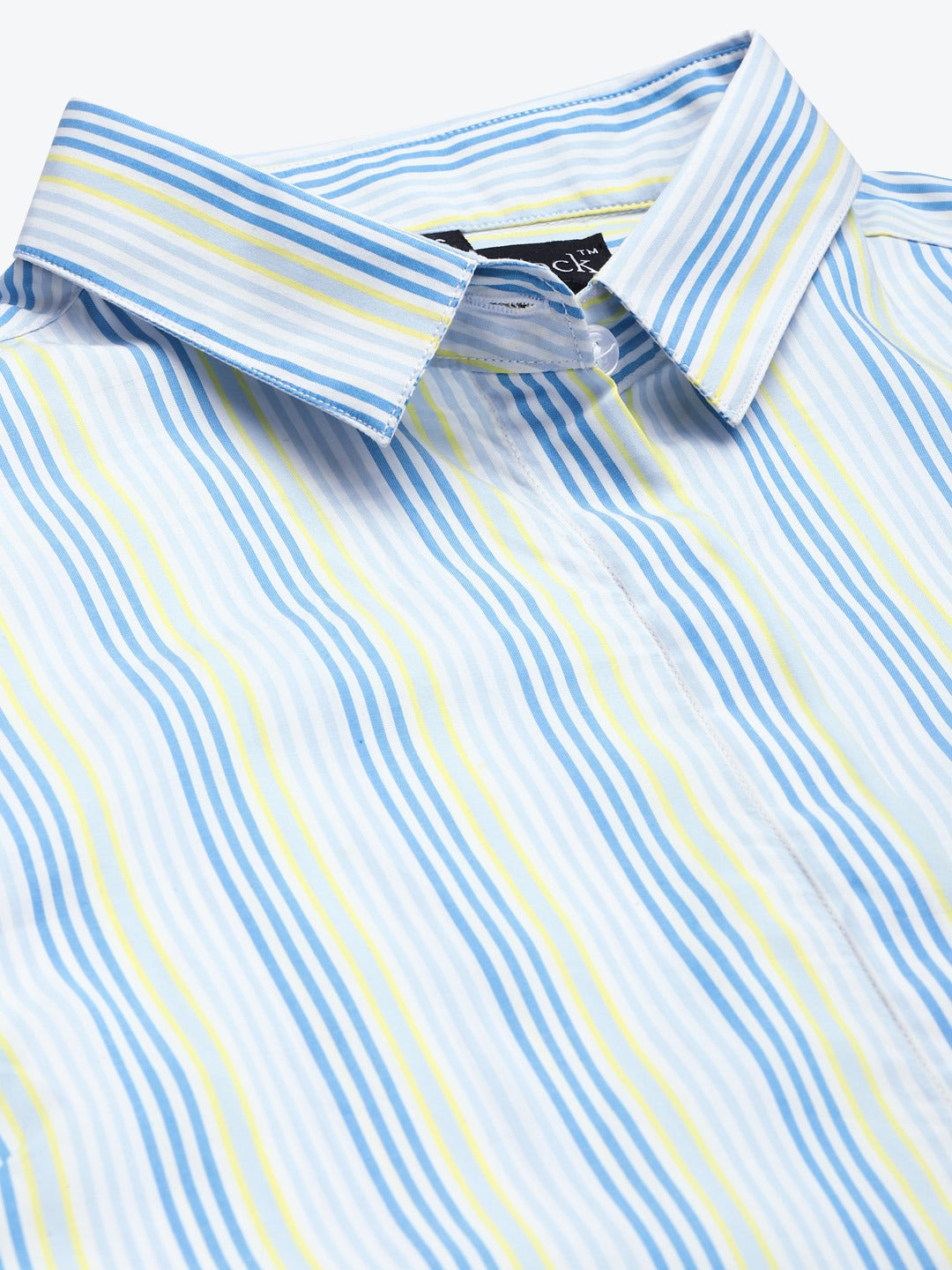 Women White & Blue Stripes Pure Cotton Slim Fit Formal Shirt