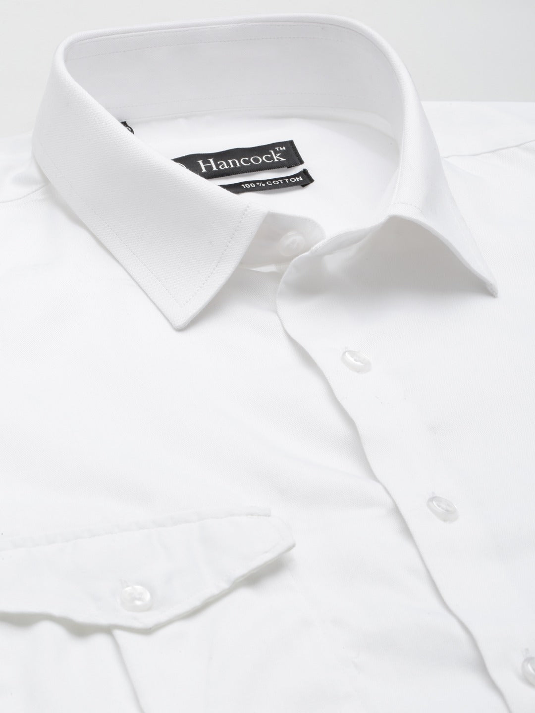 Men White Solid Double Pocket Double Flap Pure Cotton Slim Fit Formal Shirt