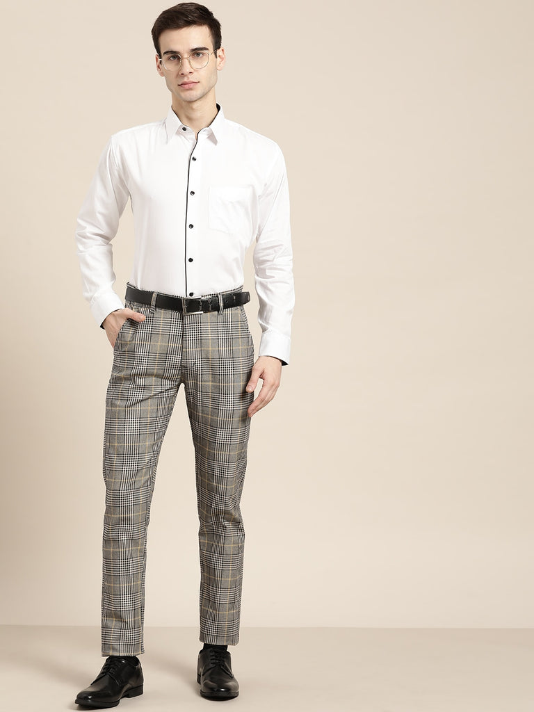 Dark Grey Check Pleated Relaxed Fit Trousers  New Look