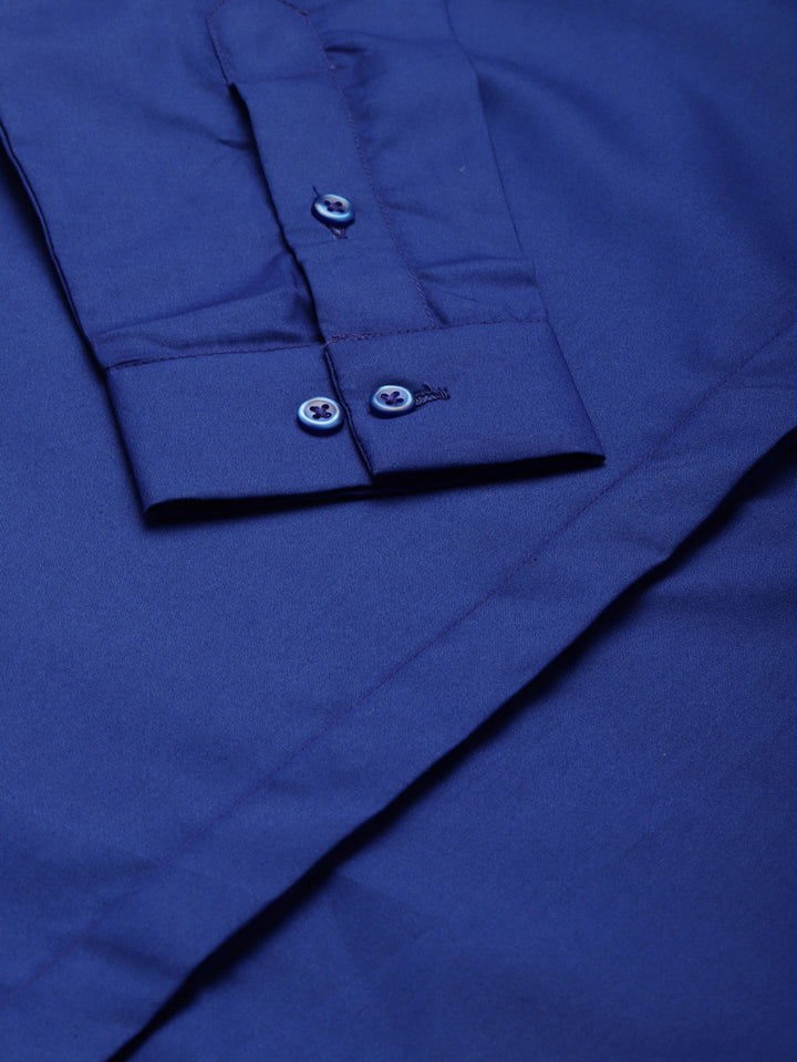 Women Royal Blue Solid Pure Cotton Slim Fit Formal Shirt