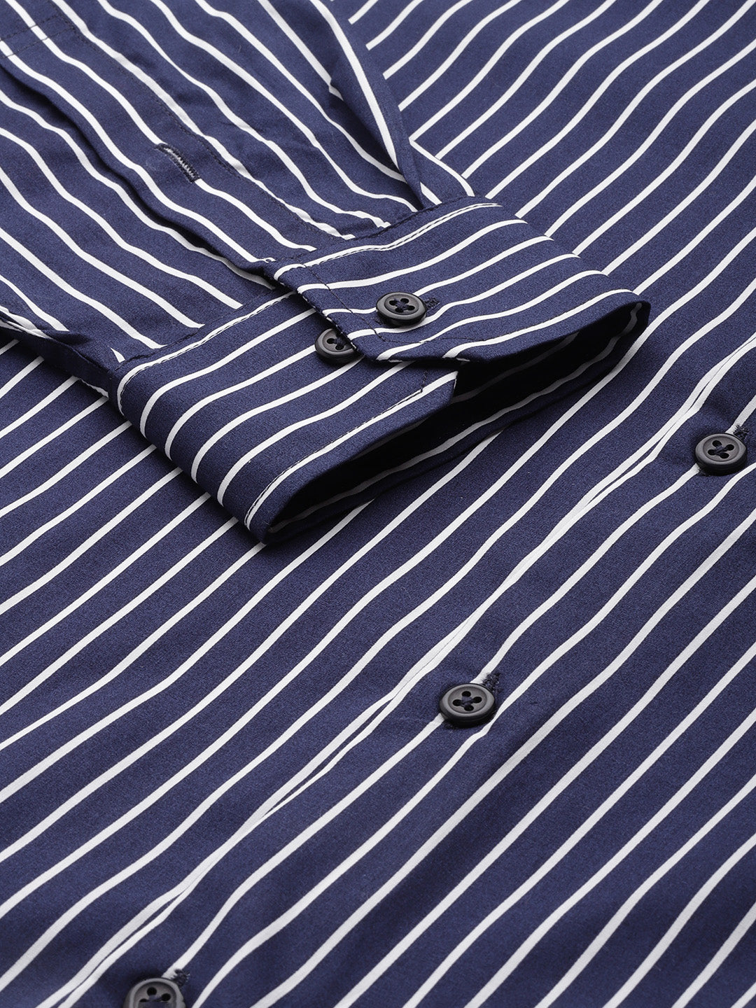 Men Navy Stripes Pure Cotton Slim Fit Formal Shirt