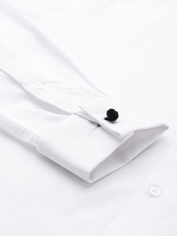 Men White Solid Slim Fit Pure Cotton French Cuff Formal Shirt