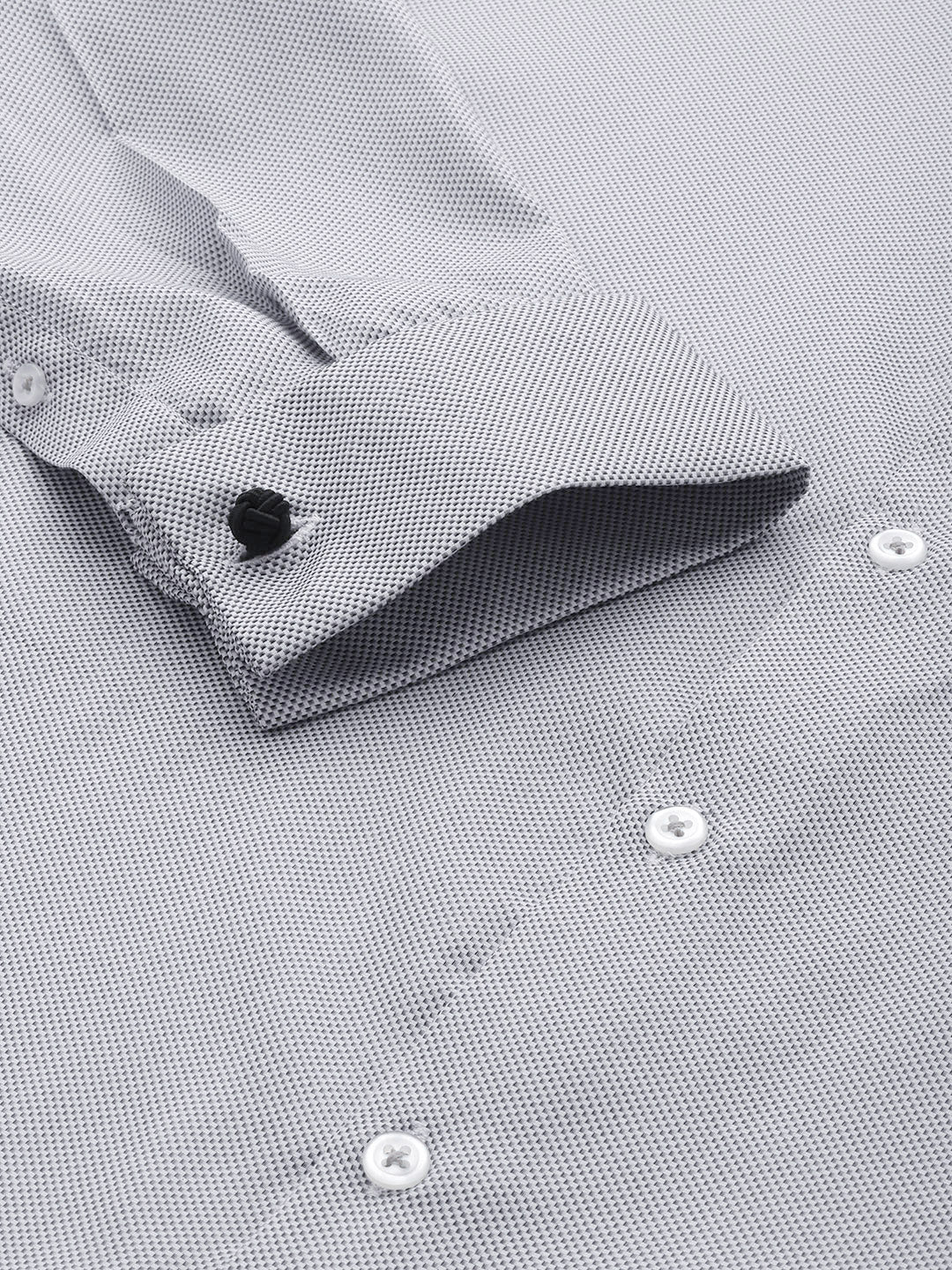 Men Grey & White Solids Cotton Rich Slim Fit Formal Shirt