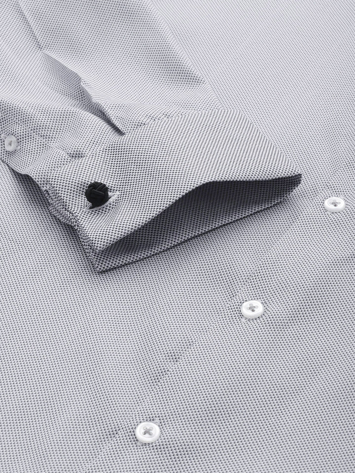 Men Grey & White Solids Cotton Rich Slim Fit Formal Shirt
