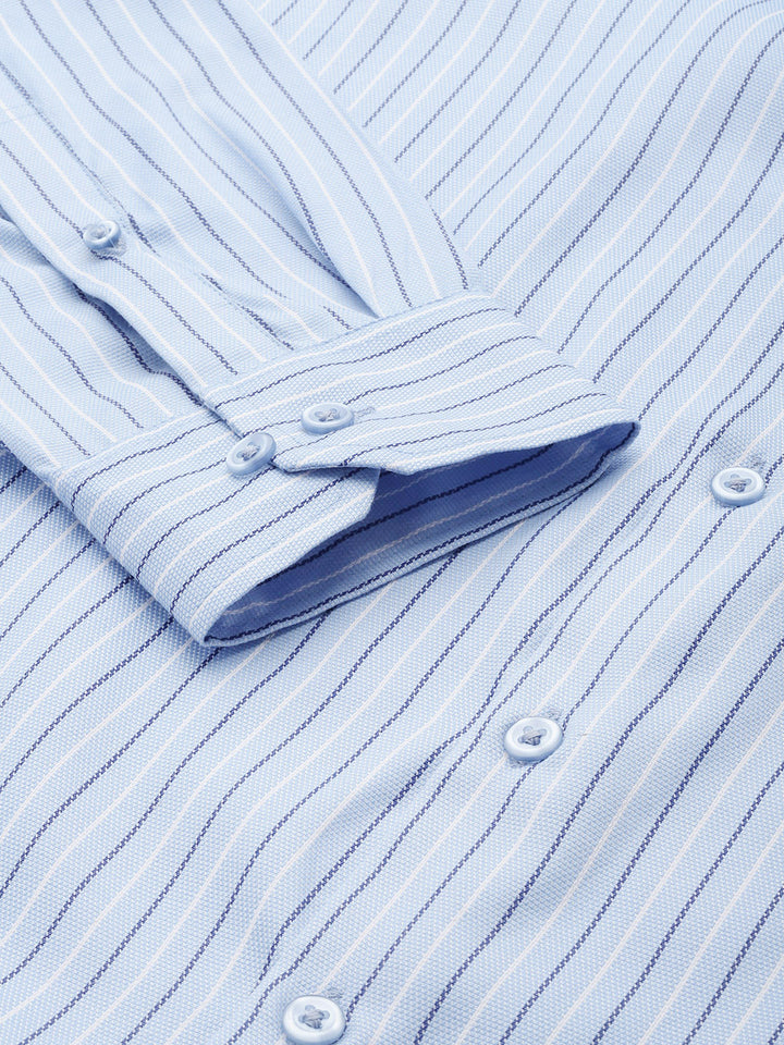 Men Blue Striped Cotton Rich Slim Fit Formal Shirt