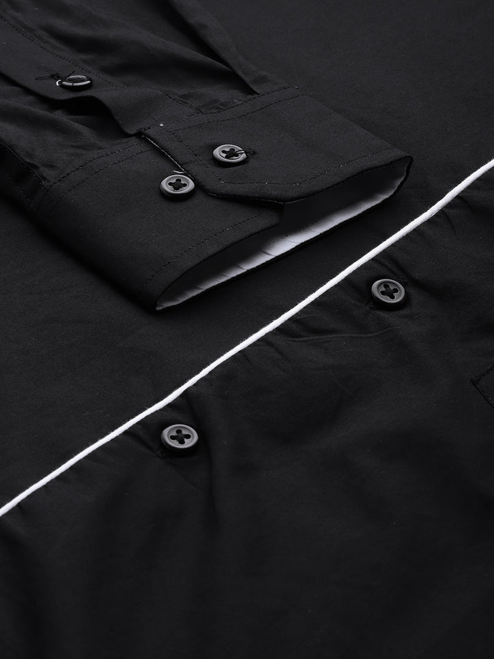 Men Black Solid Pure Cotton Slim Fit Formal Shirt