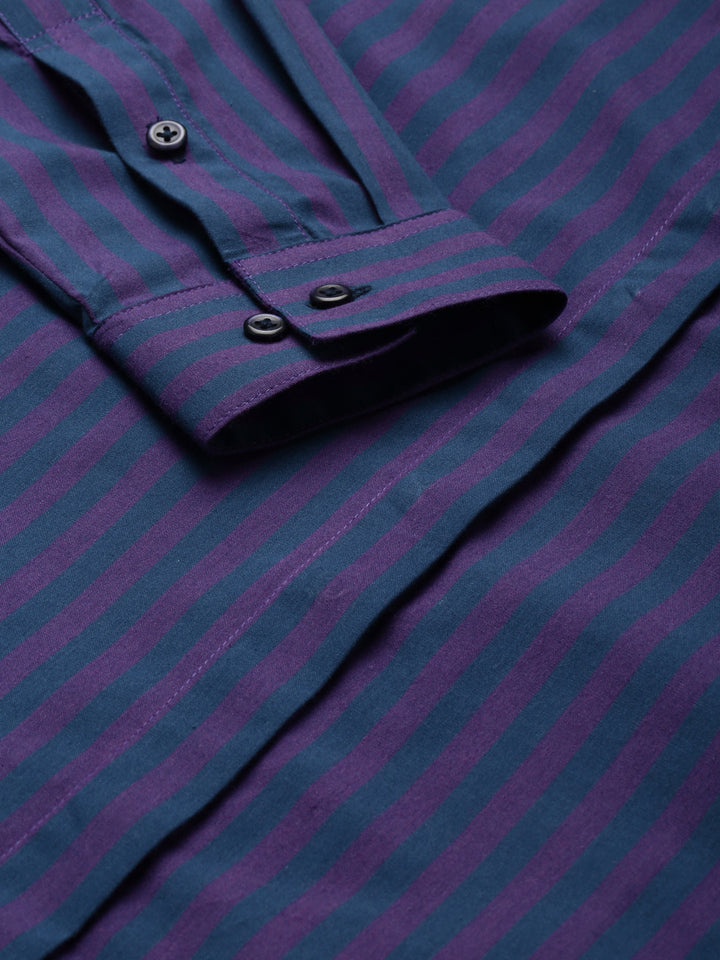 Women Navy & Purple Striped Pure Cotton Regular Fit Formal Shirt