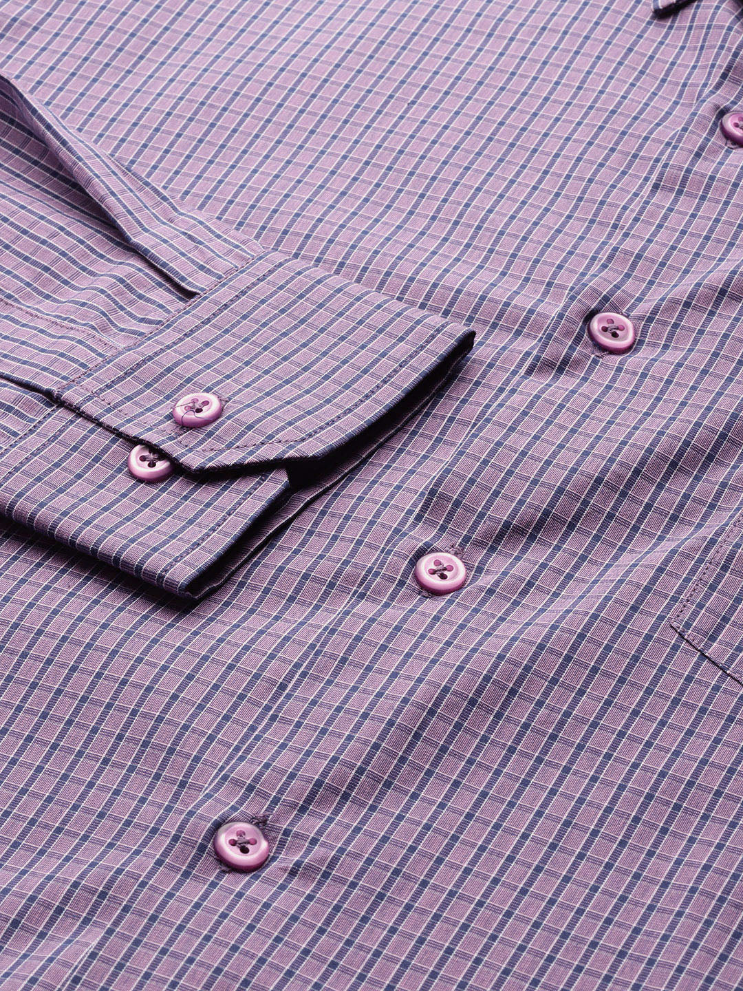 Men Purple Checks Pure Cotton Slim Fit Formal Shirt